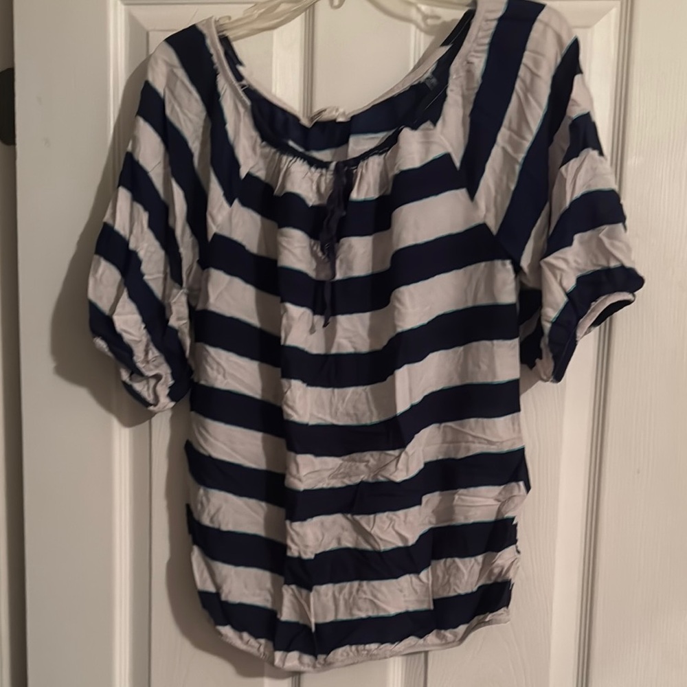 Navy and White Striped Women's Top